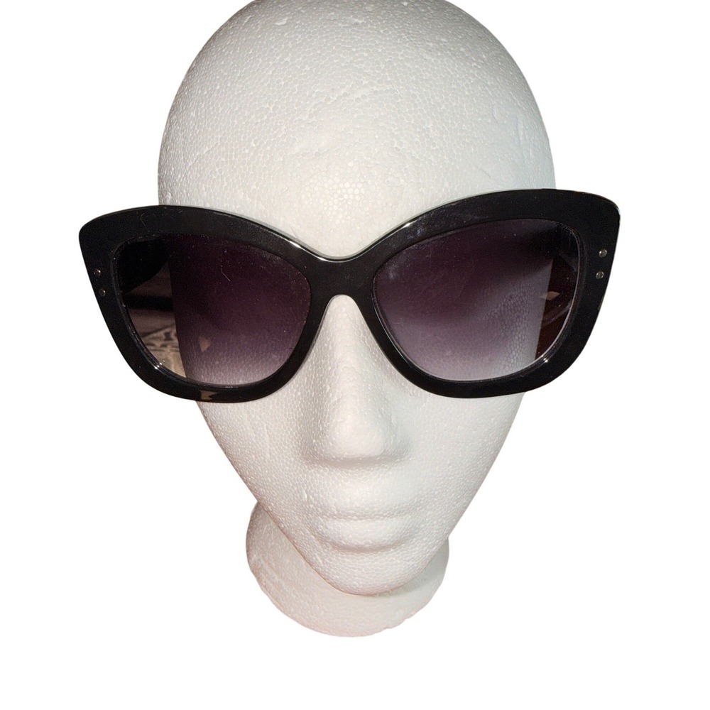 Lane Bryant Greta Black Cat Eye Sunglasses Women 58-16-140 BLK Silver Studs